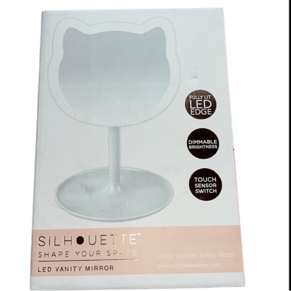 🆕 Silhouette LED Vanity Cat Mirror Shape Your Space White Accessory Tray Stand